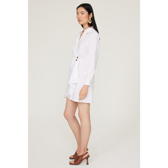 Tanya Taylor Winnie White Long Sleeve Poplin Wrap Shirt Mini Dress Size 6 - Picture 2 of 14